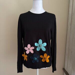 YAL New York Floral Long Sleeve Pullover Sweater Womens Large Cozy Fall Black